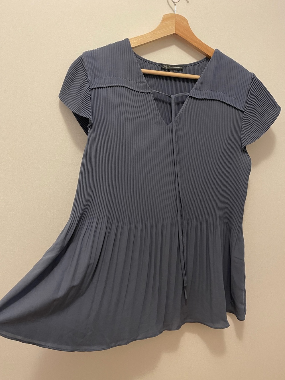 Pleated Short-Sleeve Bouse in Slate Blue